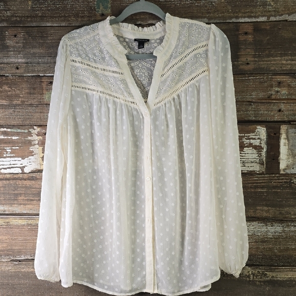 Torrid Cream Lace Button-Up Blouse, Size 0 (XL) - Picture 1 of 5